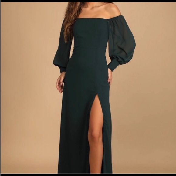 Emerald Green Off-the-Shoulder Balloon Sleeve Maxi Dress 🌿 - Picture 6 of 10